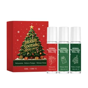 Coffret cadeau d'huiles essentielles roll-on aux herbes pour la relaxation et le stress de Noël