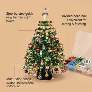 Detail of DIY beaded Christmas tree kit with storage box and multi-colored beads