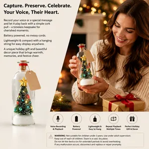 Feature overview of a light-up Christmas tree bottle with voice recording function.