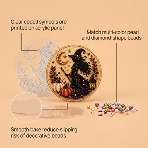 Detail of DIY Halloween acrylic painting kit with colorful pearls and beads.