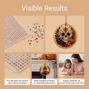Detail view of DIY Halloween diamond painting kit with pearl beads and hanging ornament