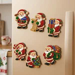 DIY Aimants de Réfrigérateur Peinture au Diamant Père Noël Acrylique Strass Autocollants Magnétiques de Frigo Décorations Noël