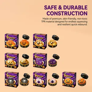 Detailed view of various Halloween-themed food squeeze toys made of safe, soft TPR material.