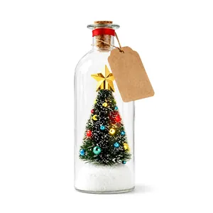 Decorative glowing Christmas tree in a glass wishing bottle with star