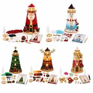 Kit fai-da-te faro natalizio in vetro marino con luci LED e decorazioni festive
