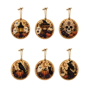 Set of 6 DIY Halloween pearl diamond painting ornaments with festive pumpkin motifs