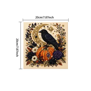 Dettaglio pittura diamante fai da te Halloween 20x20cm con corvo sopra una zucca