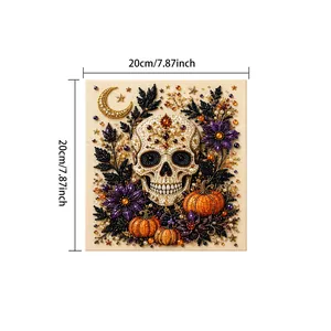 Dettaglio di pittura diamante fai-da-te per Halloween con teschio e zucche 20x20cm