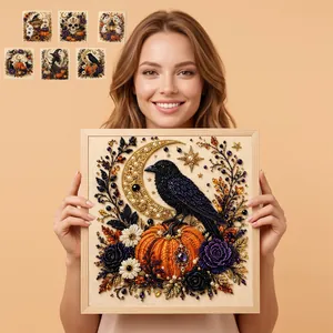 Halloween DIY 3D Pittura a Diamante Kit Arte delle Perle Decorazione Parete Zucca Corvo Teschio Strega Mucca Fantasma Fai da Te