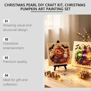 Halloween 3D pearl DIY craft kit with pumpkin art painting and lighting detail.