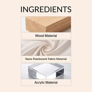 Vista dettagliata dei materiali del kit fai-da-te: legno, tessuto perlato e acrilico