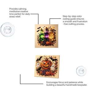 Detailed view of Halloween DIY diamond painting kit featuring festive designs.