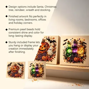 Halloween diamond painting kit with glowing pumpkin and magic bottle designs in frames