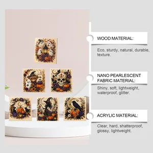 Kit pittura diamante Halloween mostra materiali in legno tessuto e acrilico per DIY