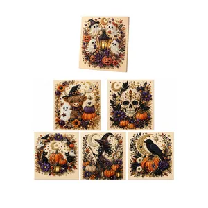 Kit pittura diamante 5D Halloween con vari disegni di zucche e fantasmi spaventosi