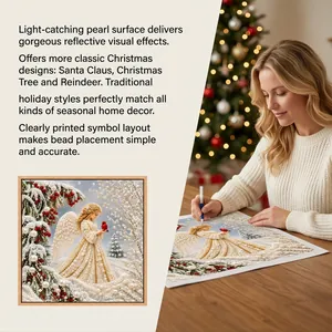 Detailed lifestyle view of DIY Christmas angel pearl diamond painting kit in progress