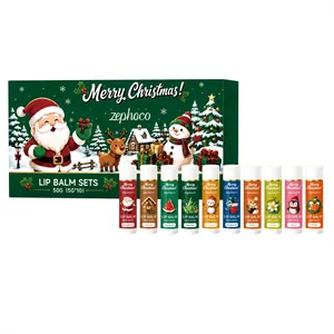 Set di balsami per labbra natalizi Zephoco con 10 aromi di frutta idratanti in regalo