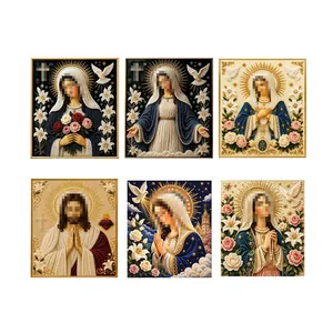 6-piece DIY religious pearl diamond painting kit featuring Virgin Mary and Jesus.