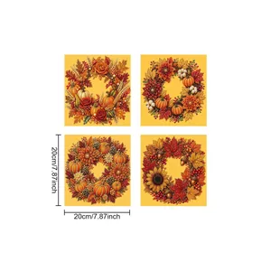 Set of four autumn DIY diamond art wreaths measuring 20x20cm for seasonal decor