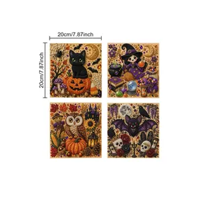 Detailed view of 4 Halloween DIY diamond art kits with 20x20cm dimensions