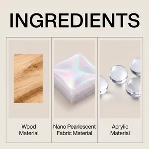 Detail view showing wood, pearlescent fabric, and acrylic materials for DIY pearl art