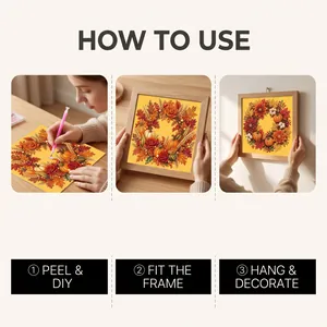 Step-by-step guide for Autumn wreath diamond art kit for DIY home wall decoration