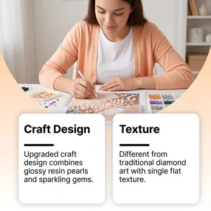 Detail of DIY pearl diamond art kit featuring glossy resin pearls and sparkling gems