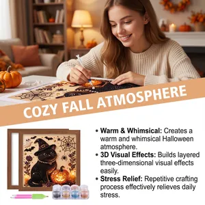 Detail of Halloween DIY 3D diamond art kit with cat and pumpkin pattern for home decor