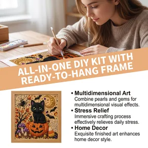 All-in-one Halloween DIY pearl diamond art kit featuring a ready-to-hang wooden frame
