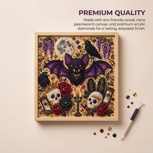 Detailed view of Halloween DIY pearl diamond art kit featuring bat and skull motifs