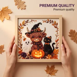 Detailed view of a 3D Halloween pearl diamond art kit featuring a Highland cow