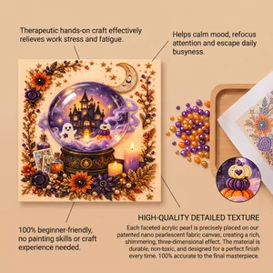 Close-up view of Halloween pearl art kit with magical castle and ghost details