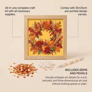 Detail of the autumn pumpkin wreath pearl diamond art kit with gems and pearls