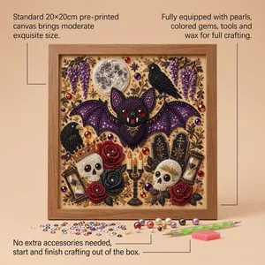 DIY Halloween pearl diamond art kit detail showing exquisite gems, tools and wax.