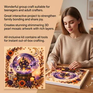 Handcrafted 3D pearl mosaic kit featuring a spooky magical castle for Halloween decor