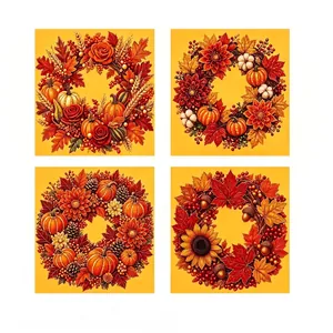 Set of 4 Halloween DIY diamond art kits featuring autumn pumpkin and floral wreaths
