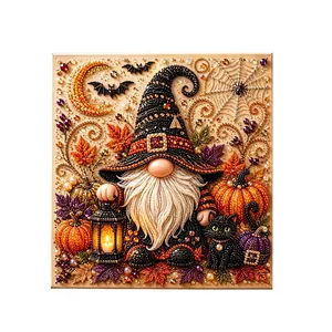 DIY Halloween pearl art painting kit featuring a gnome with lantern and pumpkins