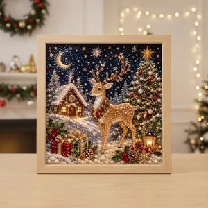 Christmas DIY Pearl Art Painting Kit With Wooden Frame Snowflake Snowman Santa Claus Reindeer Patterns Home Wall Decor Gift