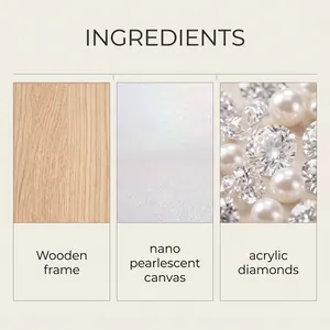 Detailed view of materials for Christmas DIY diamond painting art kit with wooden frame