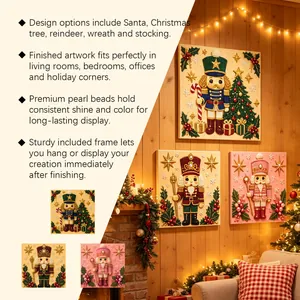 Detail of 3D pearl bead art kit showing shiny nutcracker texture and framed wall display
