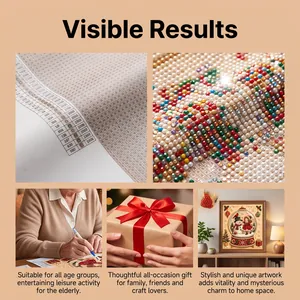 Close-up detail of Christmas diamond painting kit showing canvas grid and resin beads