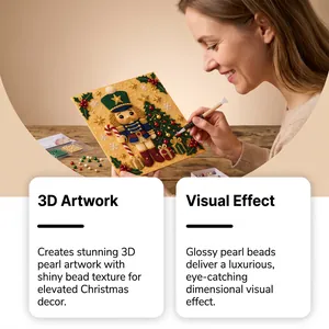 Close-up detail showing the 3D pearl texture and glossy beads of the DIY nutcracker art kit