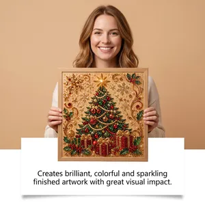 A detailed view of a DIY Christmas pearl art kit with a sparkling tree and gift boxes.
