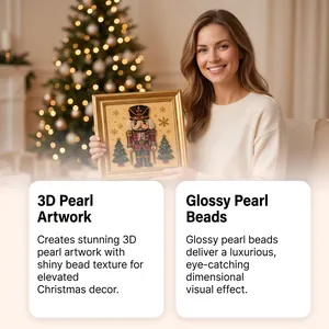 Close-up detail of 3D pearl artwork featuring a Christmas nutcracker with glossy beads.