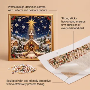 Close-up of DIY Christmas pearl painting kit showing high-definition canvas and adhesive