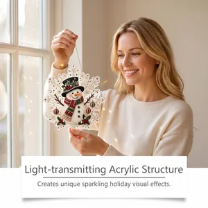 Detailed view of a sparkling snowman snowflake diamond painting acrylic ornament