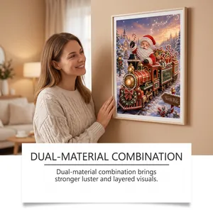 Detail view showing dual-material luster on the Santa train DIY diamond painting.