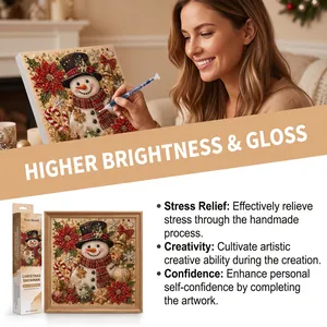 Detailed view of DIY Christmas snowman pearl painting kit with glossy beads and packaging