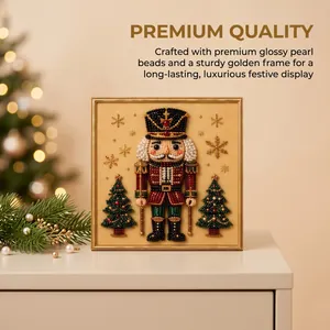 Detailed DIY Christmas pearl art kit featuring a festive nutcracker in golden frame