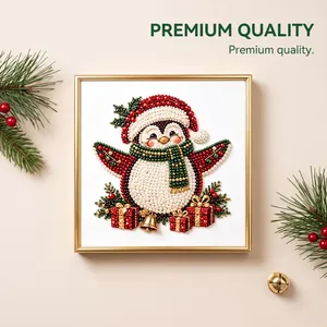 Detailed view of DIY Christmas penguin pearl painting with premium 5D diamond textures